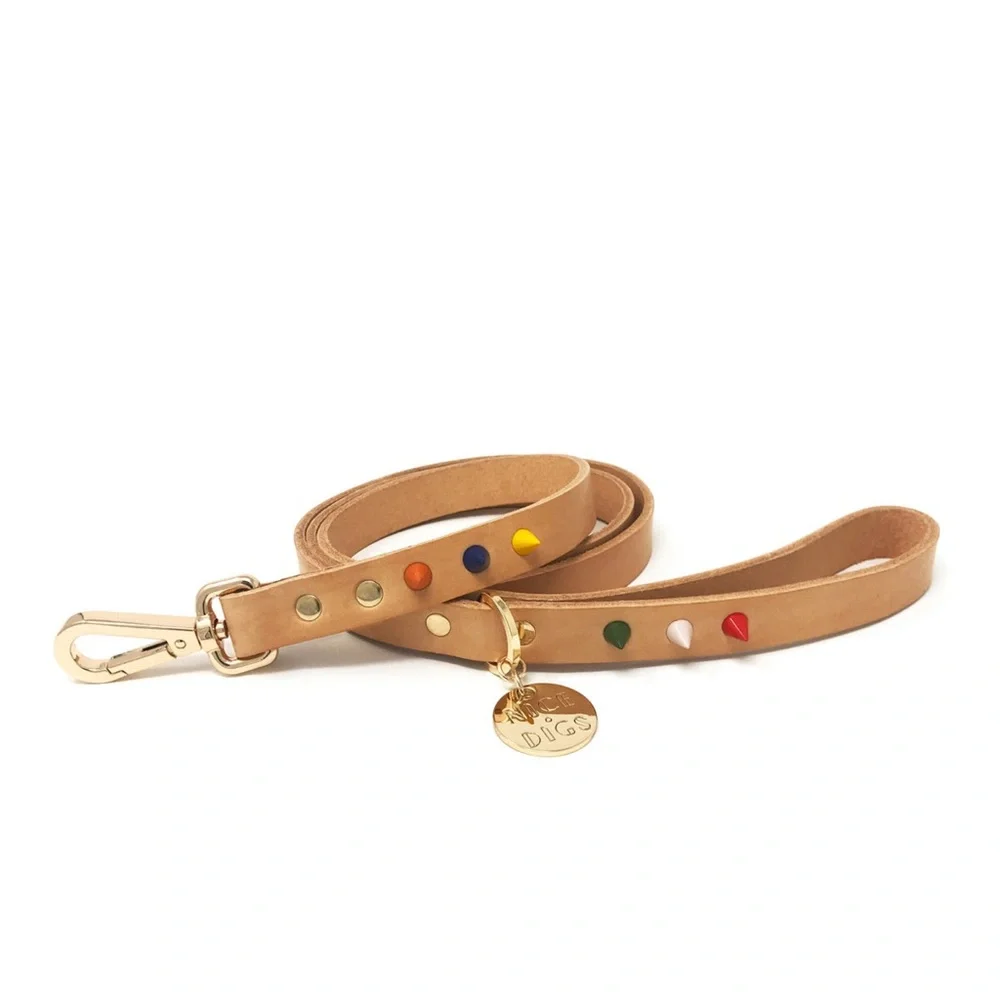 Nice Digs Original Spike Leather Dog Leash- Jungle Tan